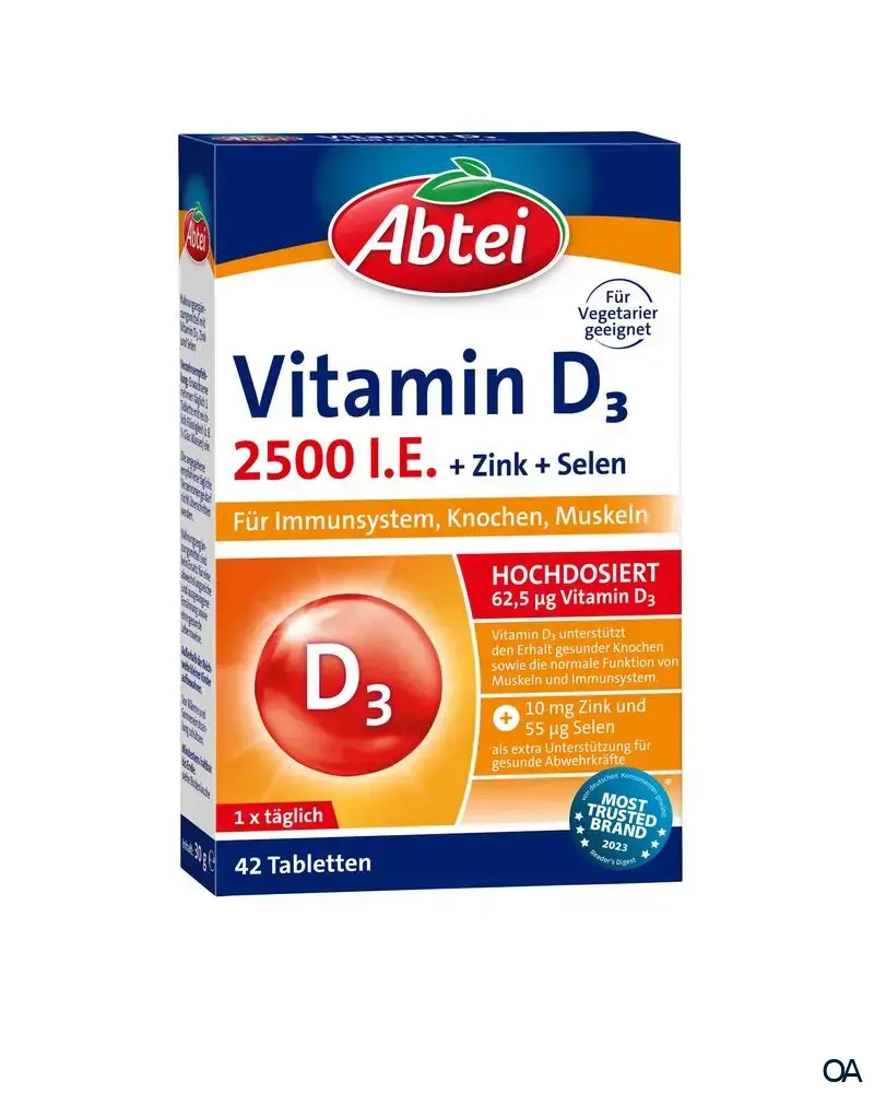 Abtei Vitamin D3 2500 I.E. + Zink + Selen Tabletten
