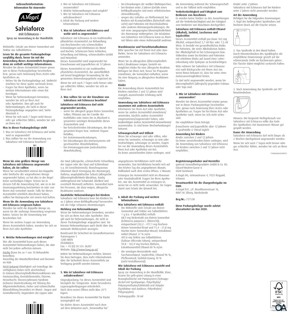 A.Vogel Salviaforce mit Echinacea Spray zur Anwendung in der Mundhöhle, Lösung