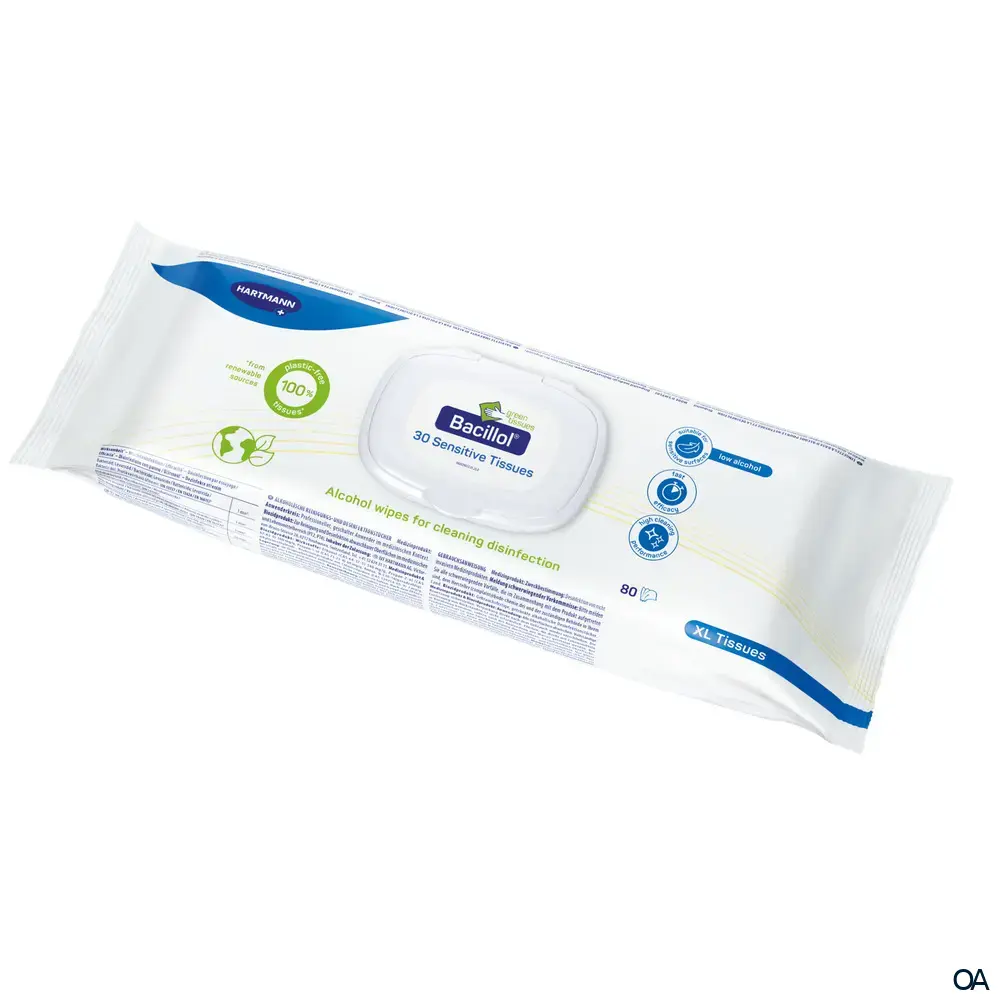 Bacillol® 30 Sensitive green Tissues XL - Materialschonende Schnell-Desinfektionstücher