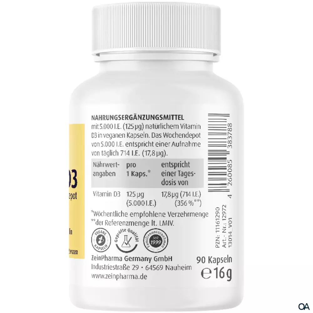 ZeinPharma Vitamin D3 Wochendepot Kapseln 5.000 I.E.