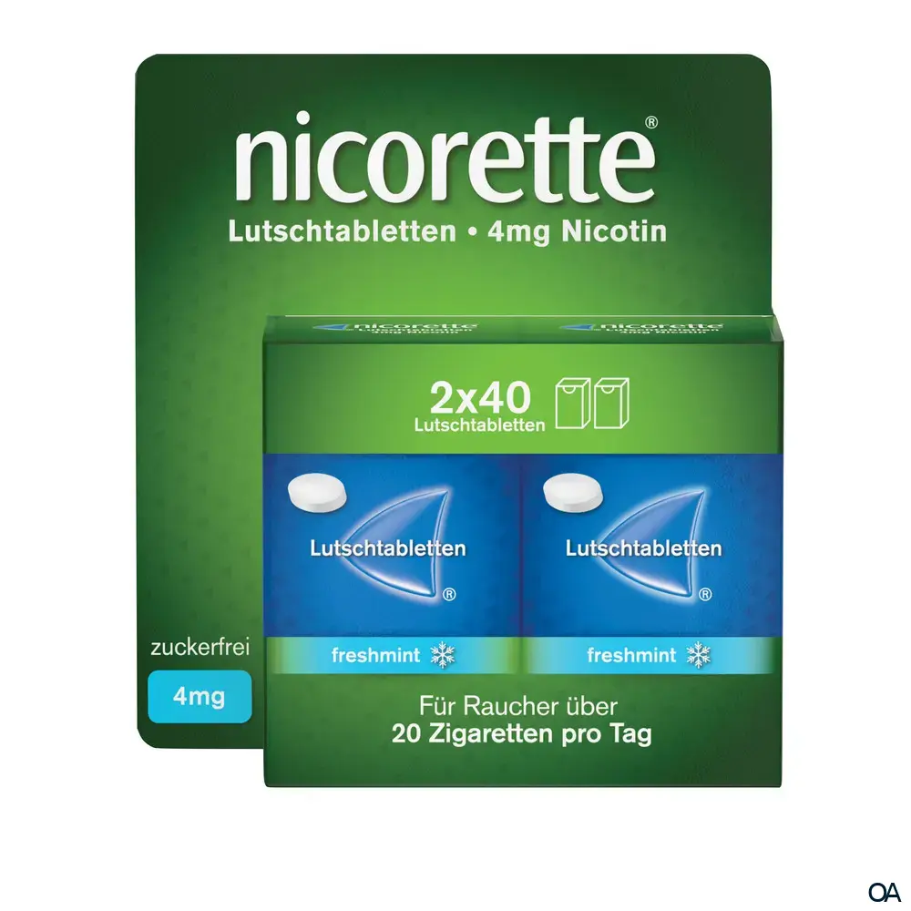 Nicorette® freshmint 4 mg Lutschtabletten 2 x 40 Stück Nicorette® freshmint 4 mg Lutschtabletten 2 x 40 Stück