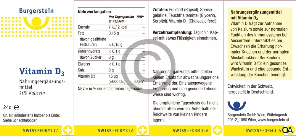 Burgerstein Vitamin D3 600 I.E. Kapseln