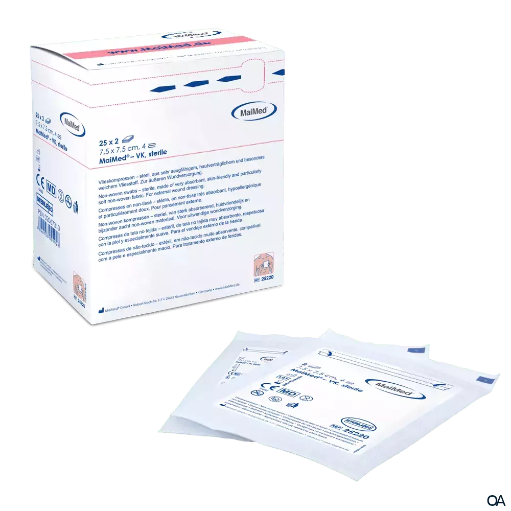 MaiMed Vlieskompressen 4-fach, steril, 7,5 x 7,5 cm, 25 x 2 Stück