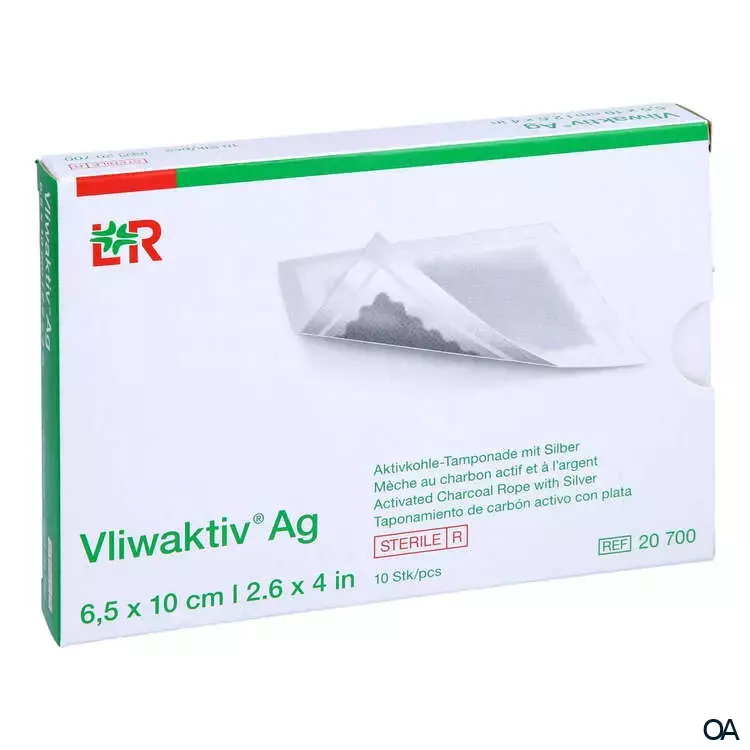 Vliwaktiv® Ag Aktivkohle-Tamponade mit Silber, steril, 6,5 x 10 cm