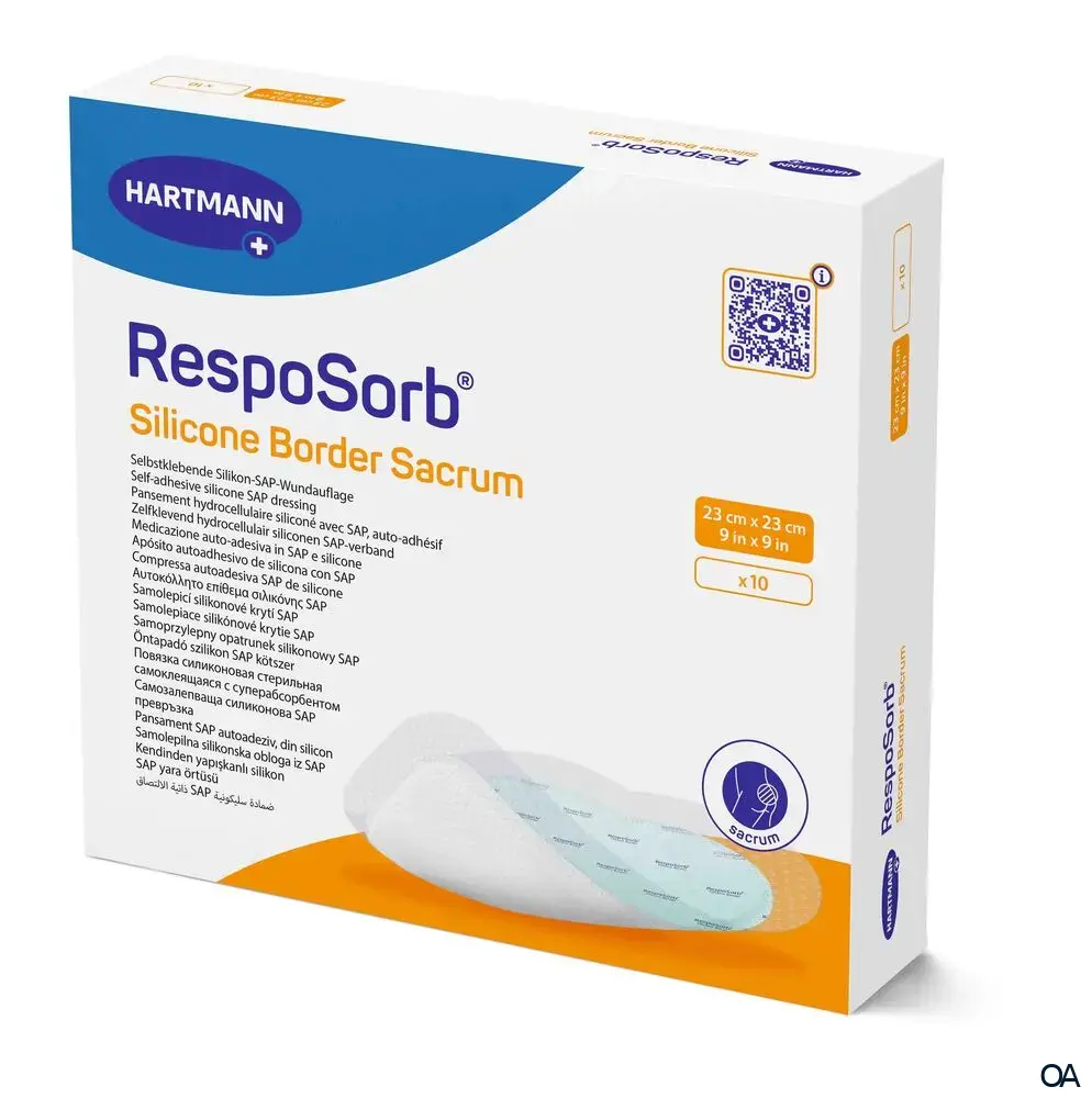 RespoSorb® Silicone Border Sacrum selbsthaftende superabsorbierende Saugkompresse mit Silikonwundkontaktschicht steril, 23 x 23 cm