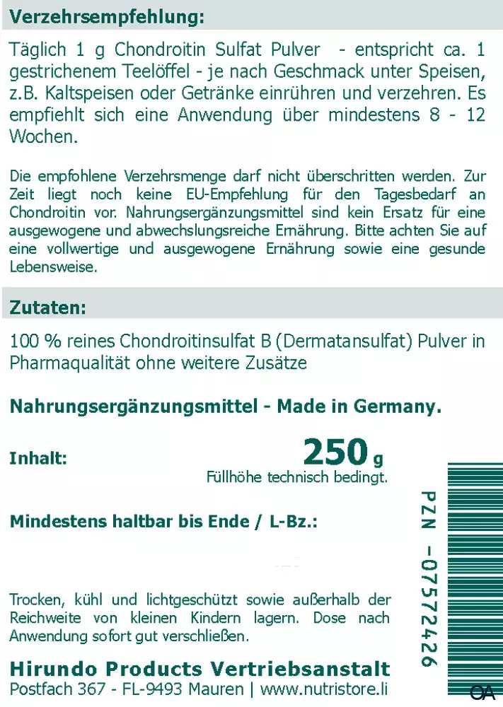 The Nutri Store Chondroitin Sulfat B hochrein Pulver