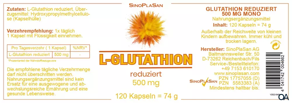 SinoPlaSan L-Glutathion reduziert 500 mg MONO Kapseln