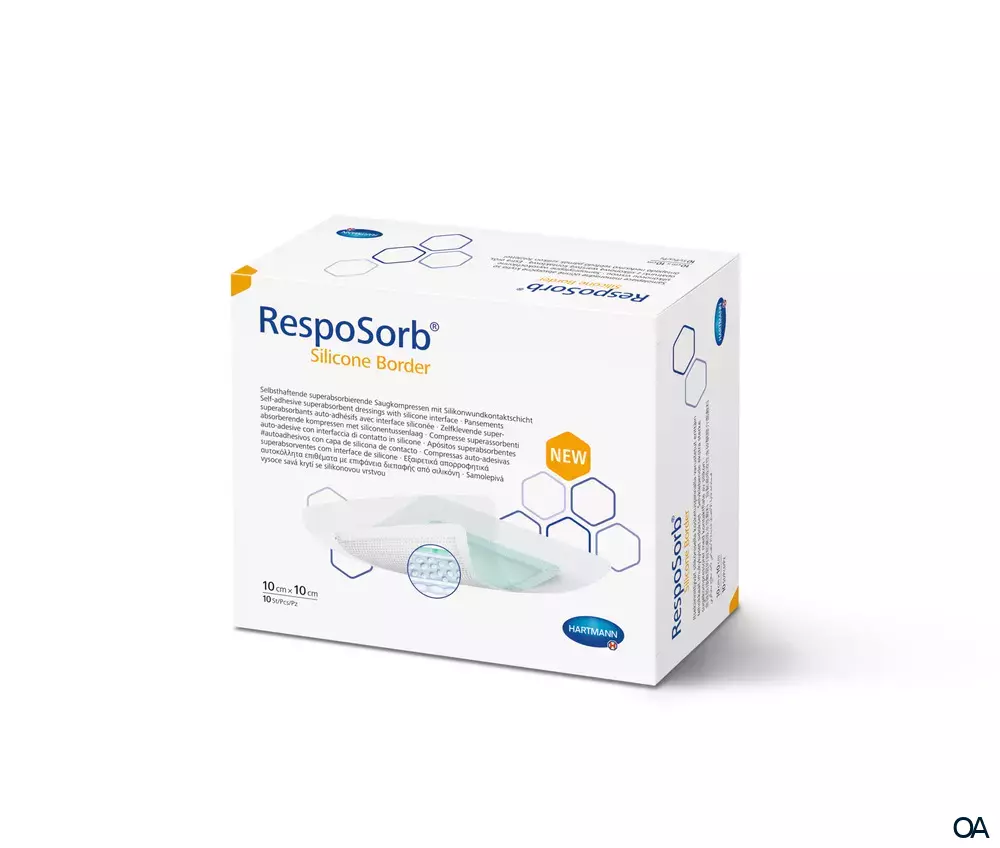 RespoSorb® Silicone Border selbsthaftende superabsorbierende Saugkompresse mit Silikonwundkontaktschicht steril, 10 x 10 cm