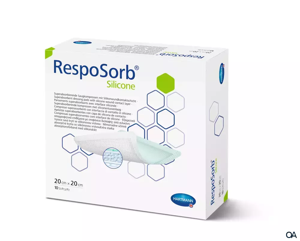 RespoSorb® Silicone superabsorbierende Saugkompresse mit Silikonwundkontaktschicht steril, 20 x 20 cm