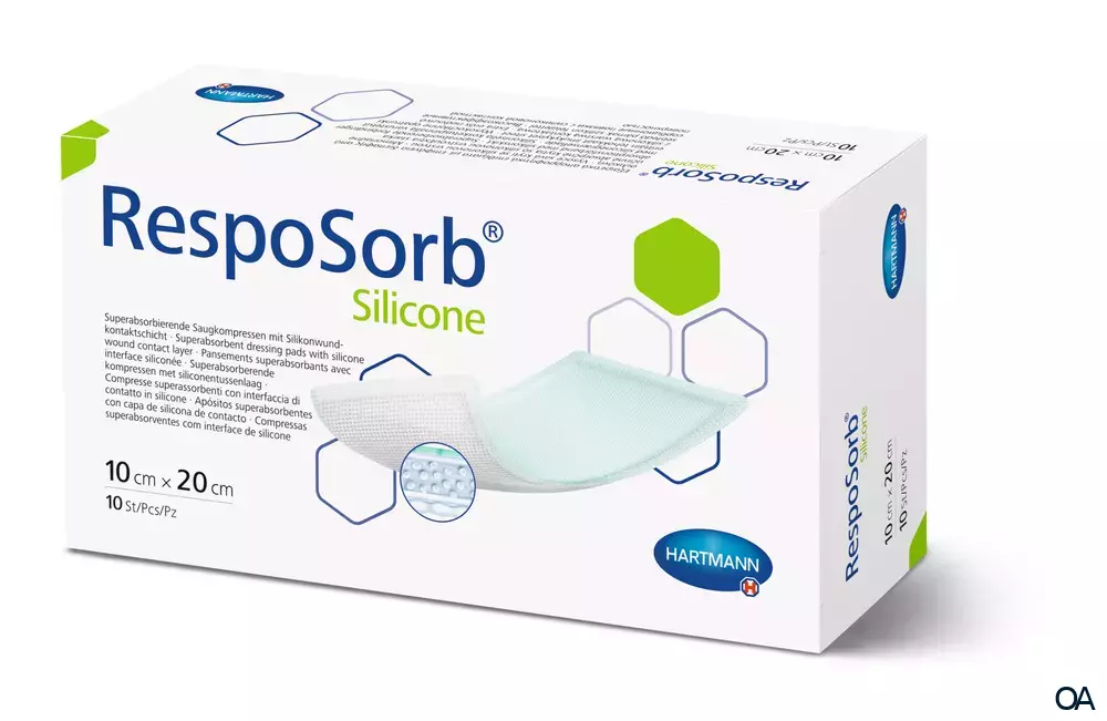 RespoSorb® Silicone superabsorbierende Saugkompresse mit Silikonwundkontaktschicht steril, 10 x 20 cm