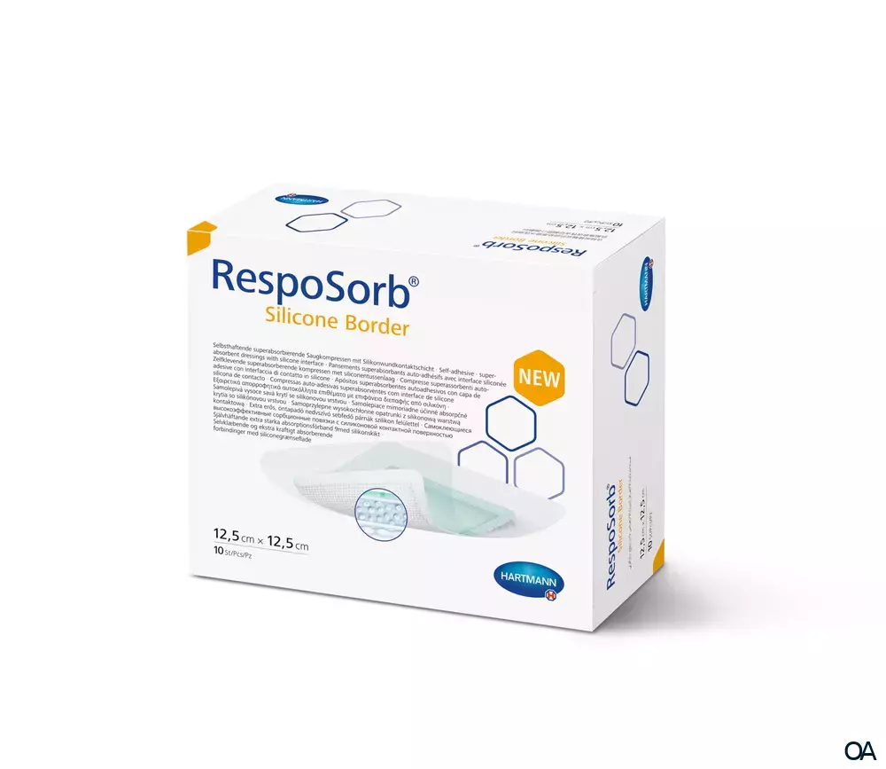 RespoSorb® Silicone Border selbsthaftende superabsorbierende Saugkompresse mit Silikonwundkontaktschicht steril, 12,5 x 12,5 cm
