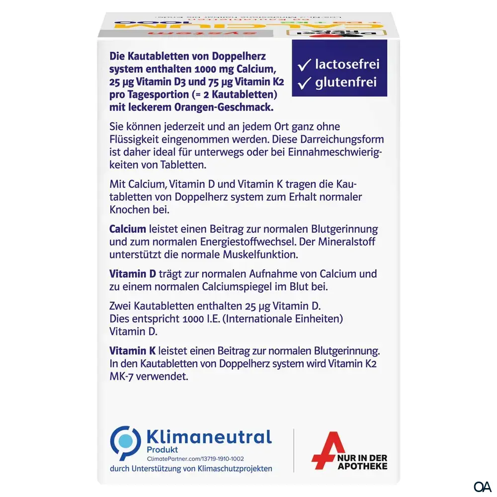 Doppelherz system Calcium 1000 + D3 + K2 Kautabletten