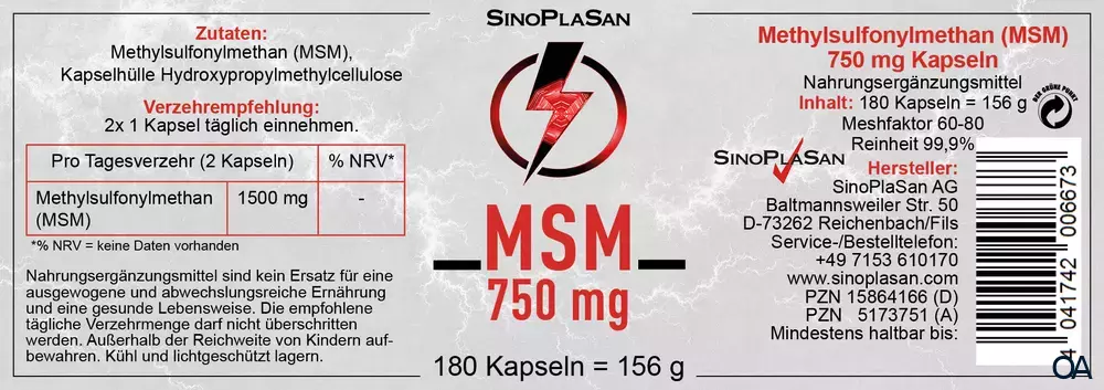SinoPlaSan MSM 750 mg MONO Kapseln