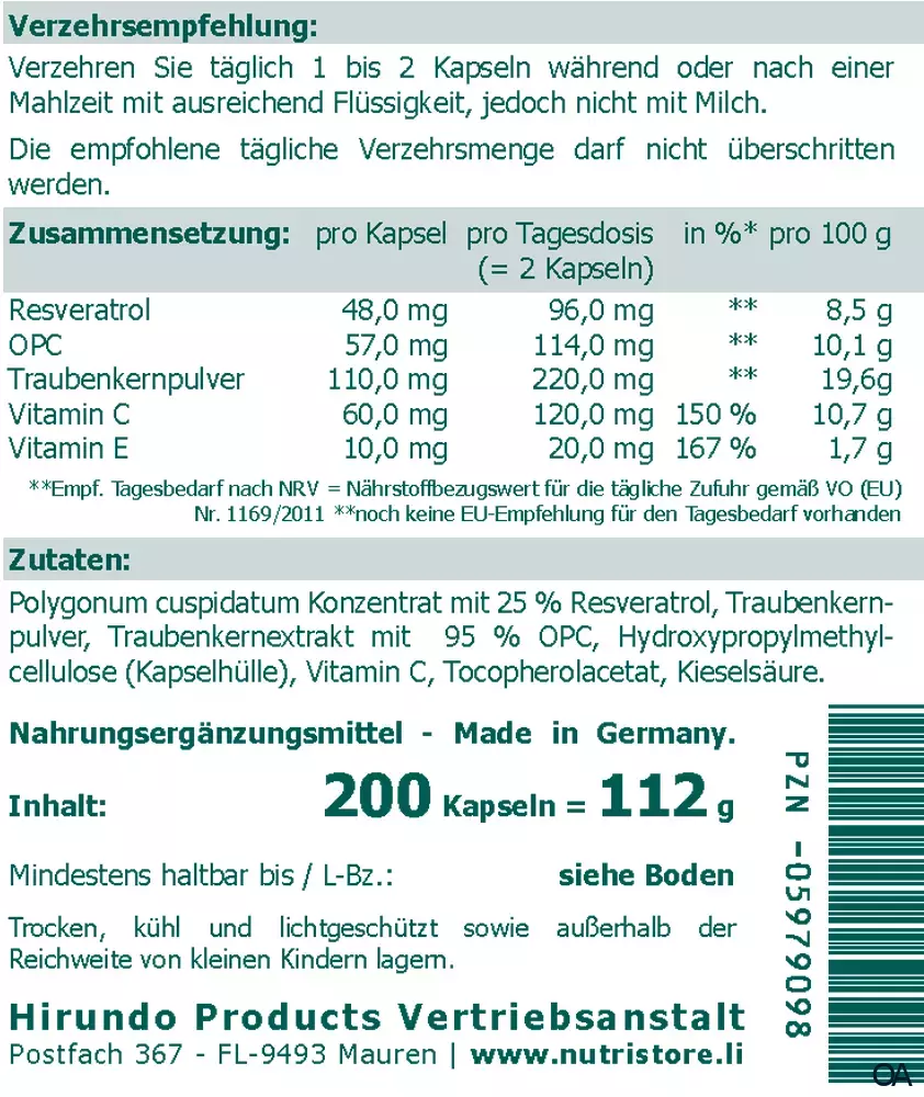 The Nutri Store Resveratrol plus OPC Kapseln