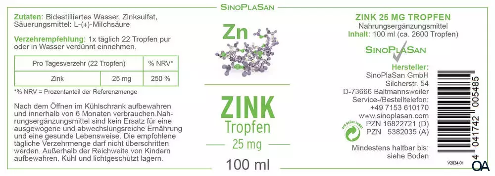 SinoPlaSan Zink 25 mg Tropfen