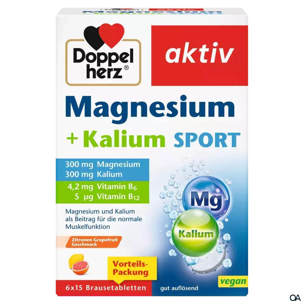 Doppelherz aktiv Magnesium + Kalium Sport Brausetabletten, 6 x 15 Stück