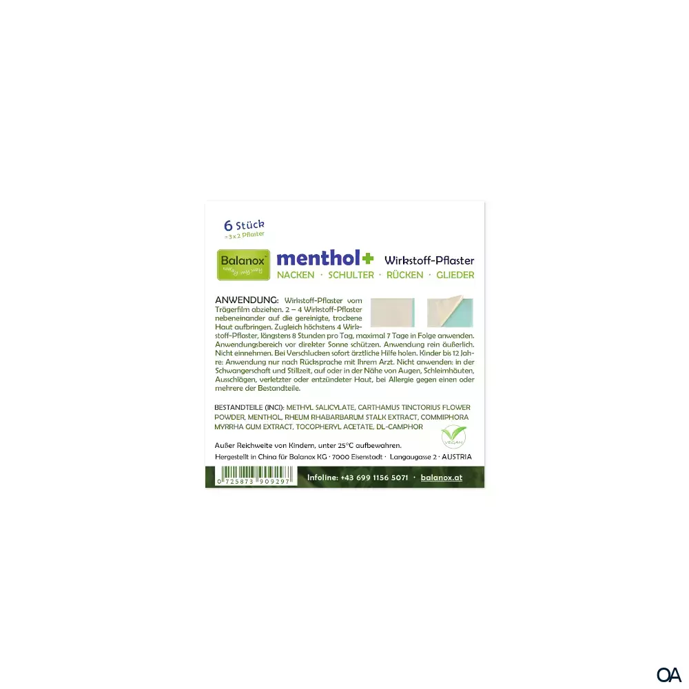 Balanox™ menthol+ Wirkstoff-Pflaster