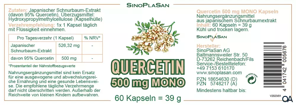 SinoPlaSan Quercetin 500 mg MONO Kapseln