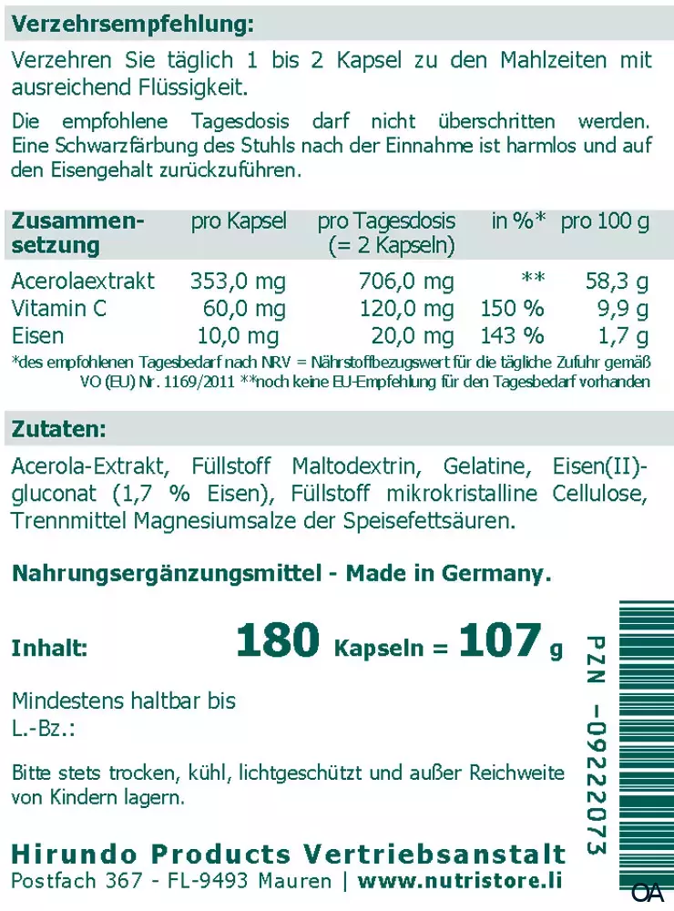The Nutri Store Eisen Plus Vitamin C Kapseln