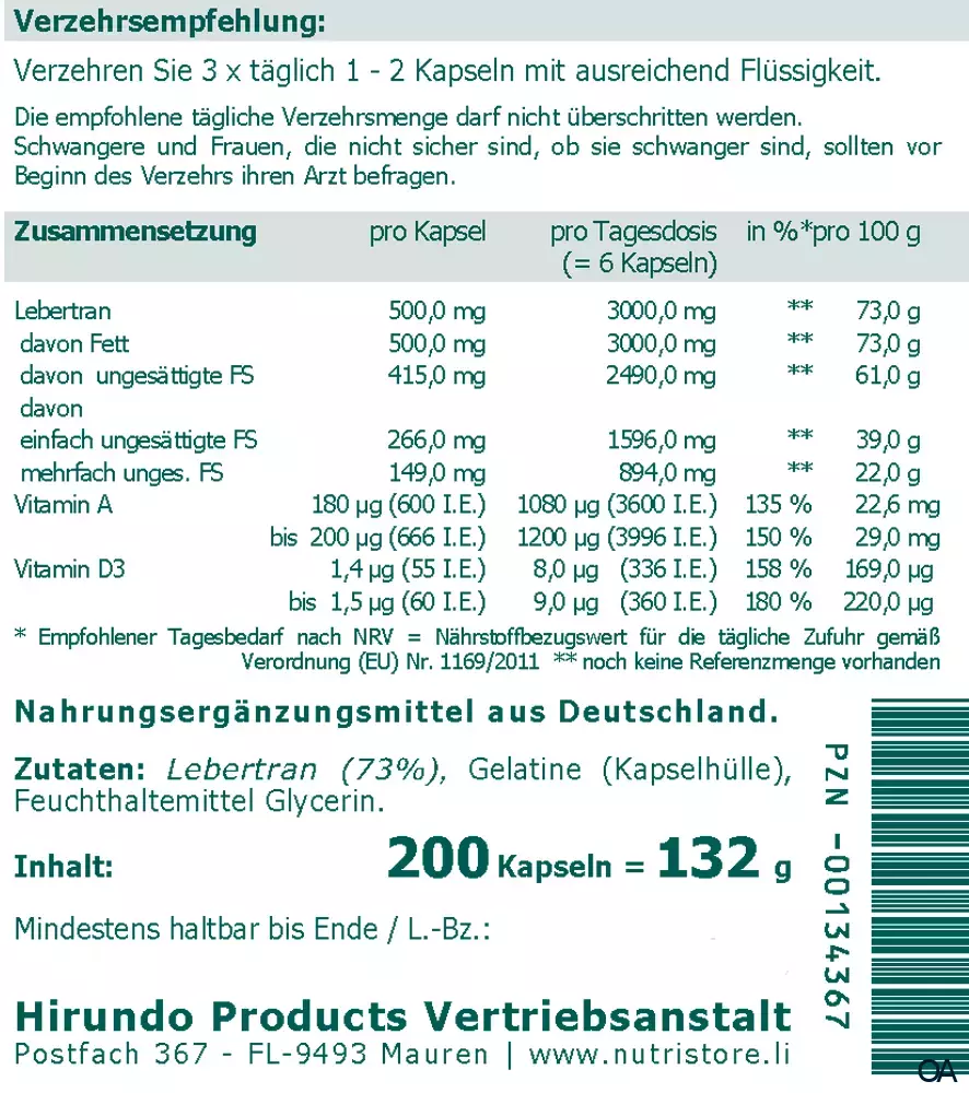 The Nutri Store Lebertran 500 mg Kapseln