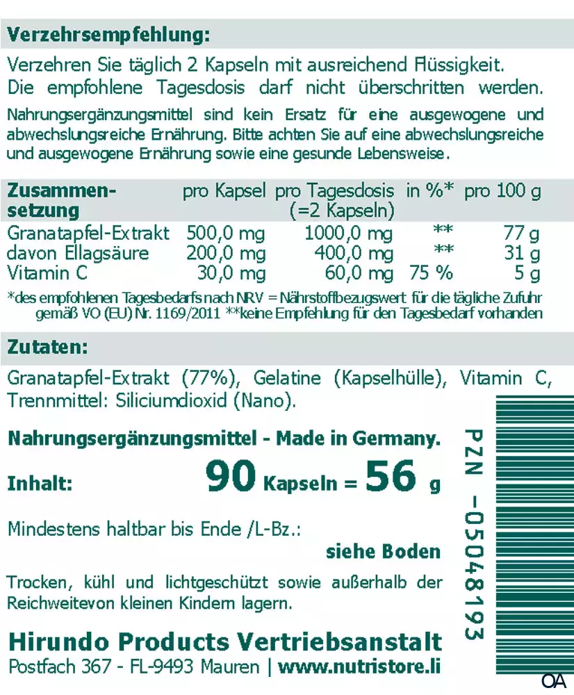 The Nutri Store Granatapfel Extrakt Kapseln