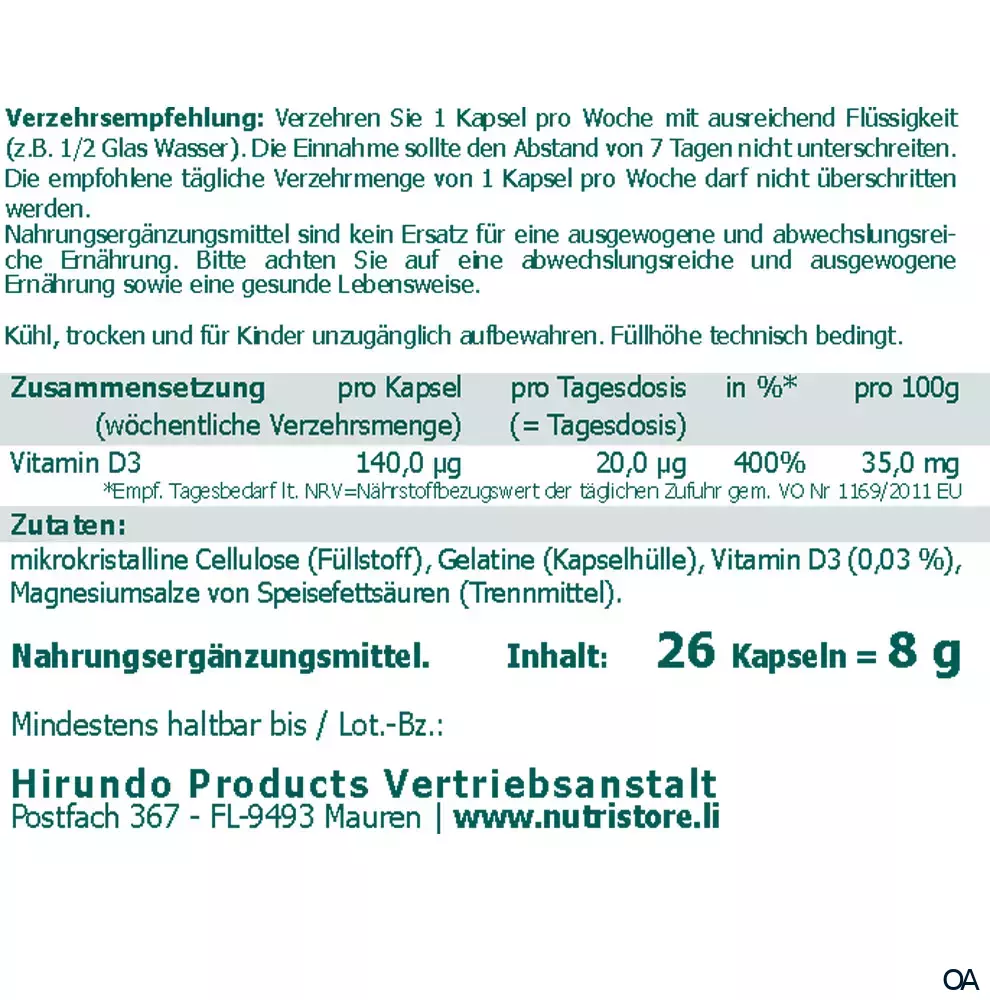 The Nutri Store Vitamin D 5600 I.E. Wochendepot Kapseln