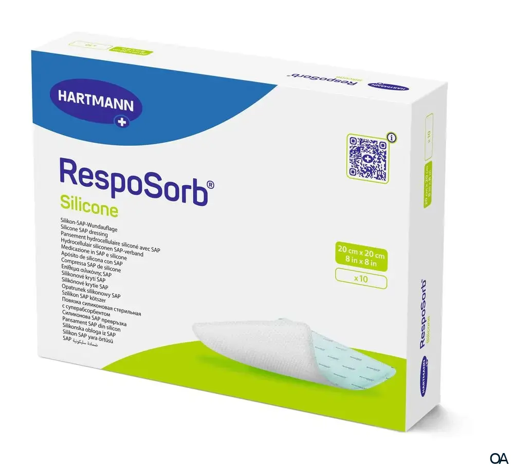 RespoSorb® Silicone superabsorbierende Saugkompresse mit Silikonwundkontaktschicht steril, 20 x 20 cm