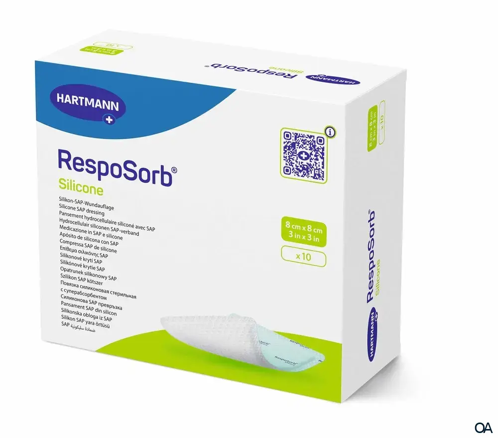 RespoSorb® Silicone superabsorbierende Saugkompresse mit Silikonwundkontaktschicht steril, 8 x 8 cm