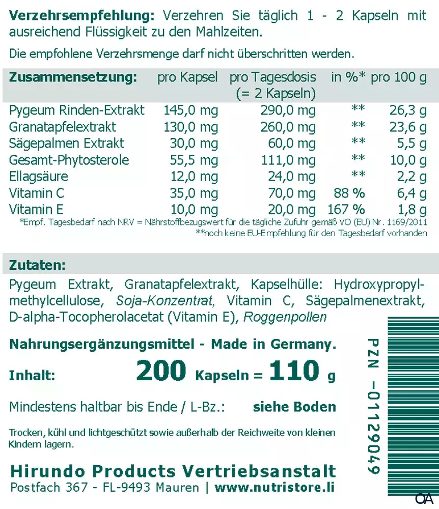 The Nutri Store Pygeum Phytosterol Kapseln