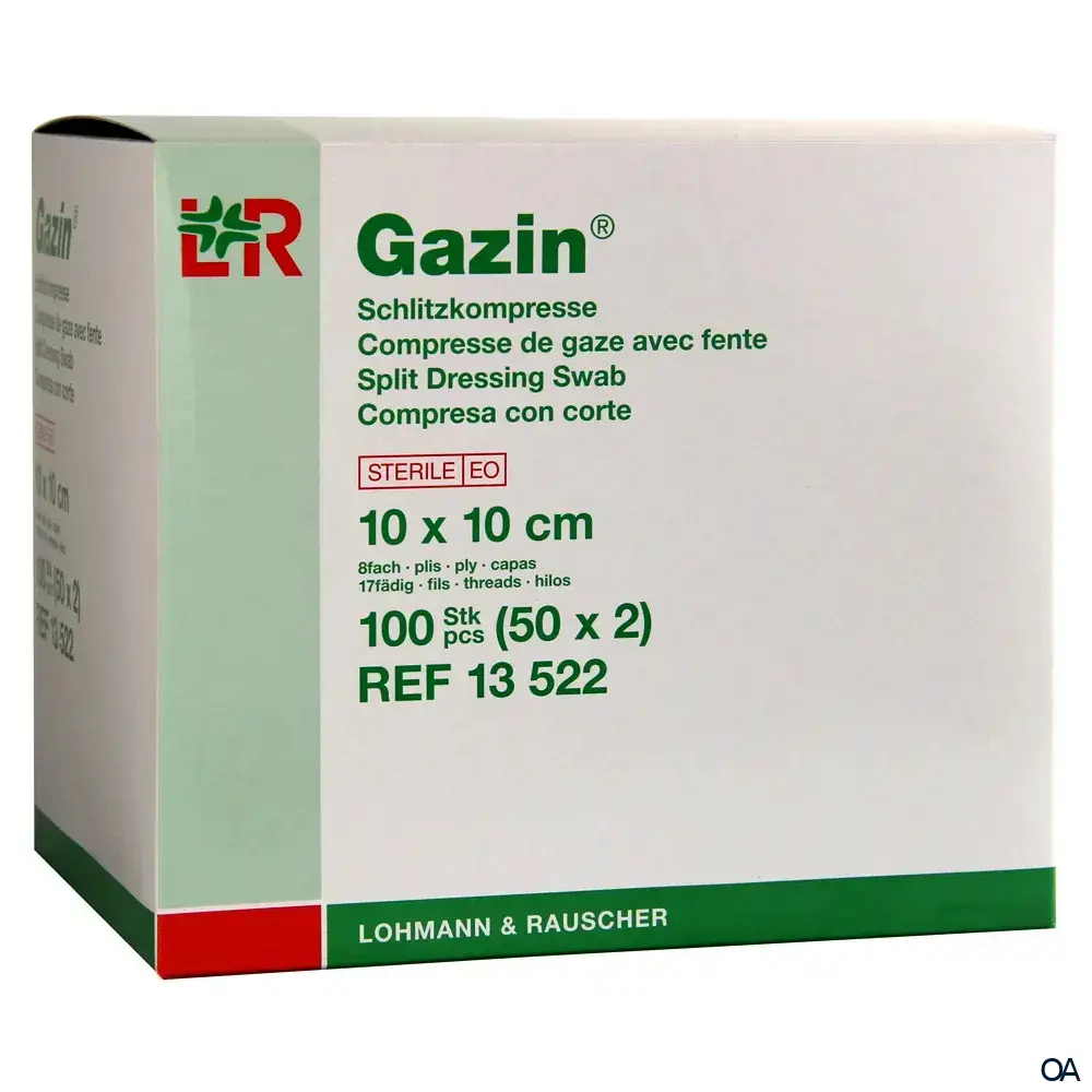 Gazin® Schlitzkompressen mit Y-Einschnitt steril, 8-fach, 17-fädig, 10 x 10 cm, 50 x 2 Stück