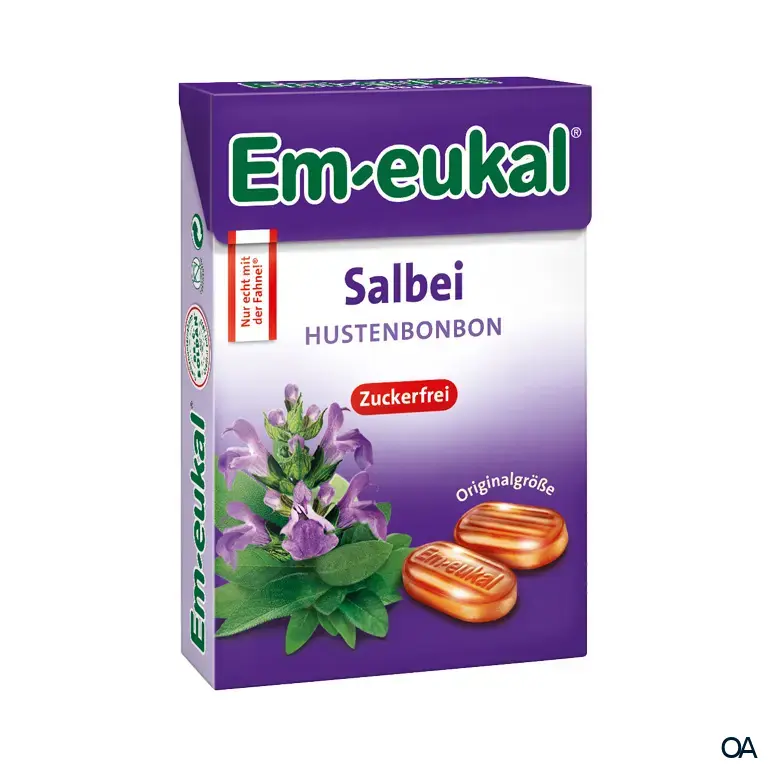 Em-eukal Salbei Hustenbonbons Box, zuckerfrei