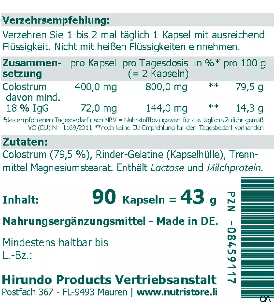 The Nutri Store Colostrum IgG Kapseln