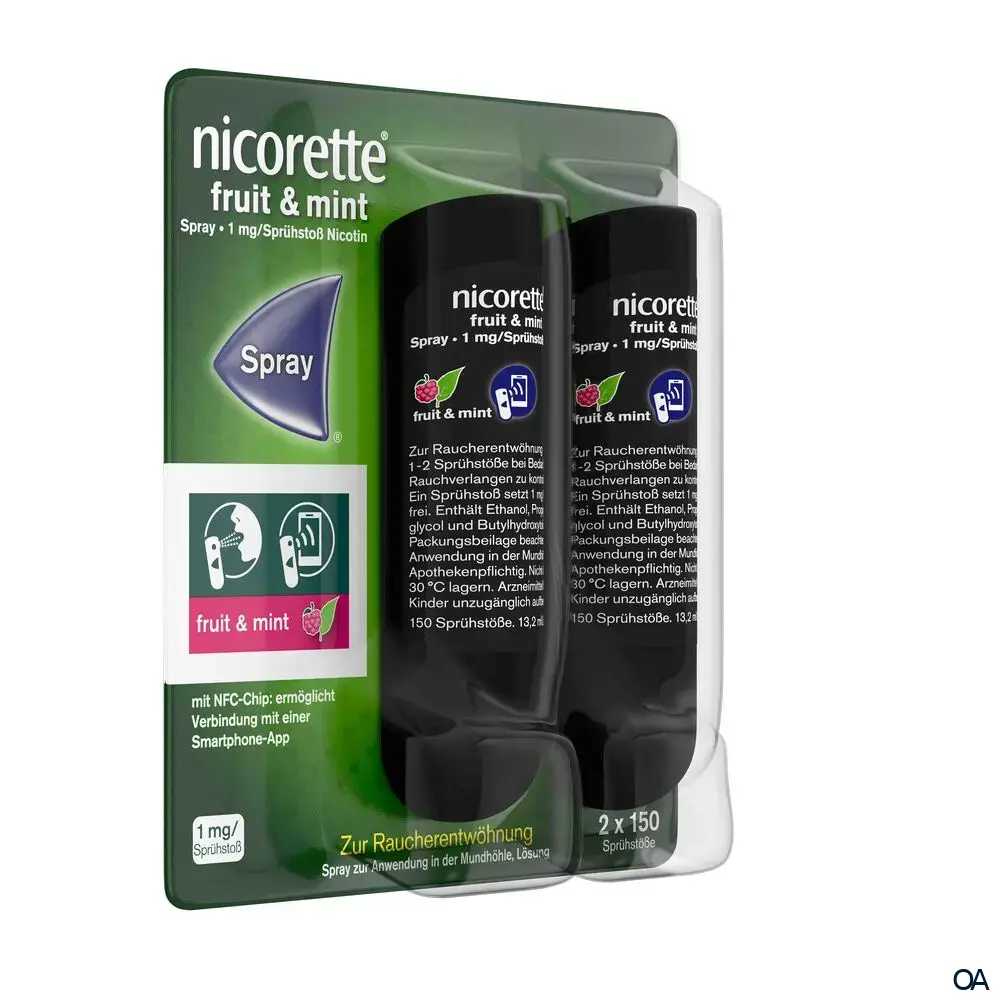 Nicorette® Fruit & Mint Spray 1 mg/Sprühstoß Spray zur Anwendung in der Mundhöhle, Lösung