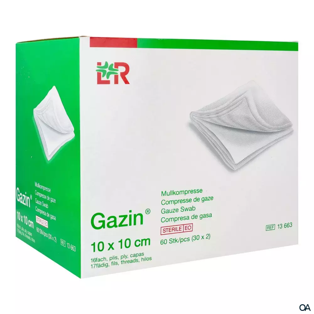 Gazin® Mullkompressen steril, 16-fach, 17-fädig, 10 x 10 cm, 30 x 2 Stück
