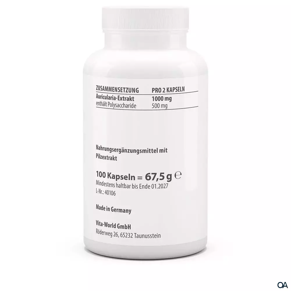 Vitaworld Auricularia Extrakt 500 mg Kapseln