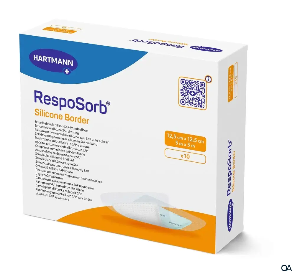 RespoSorb® Silicone Border selbsthaftende superabsorbierende Saugkompresse mit Silikonwundkontaktschicht steril, 12,5 x 12,5 cm