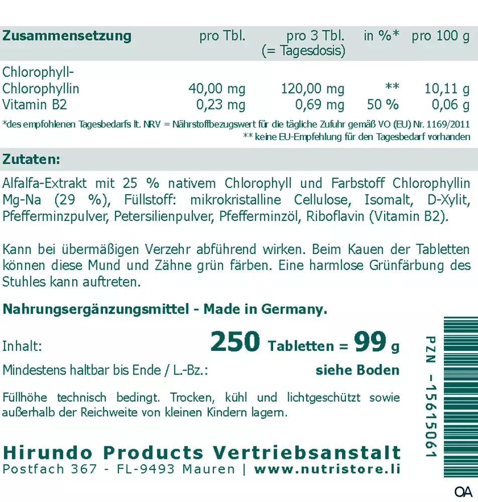 The Nutri Store Chlorophyll Tabletten