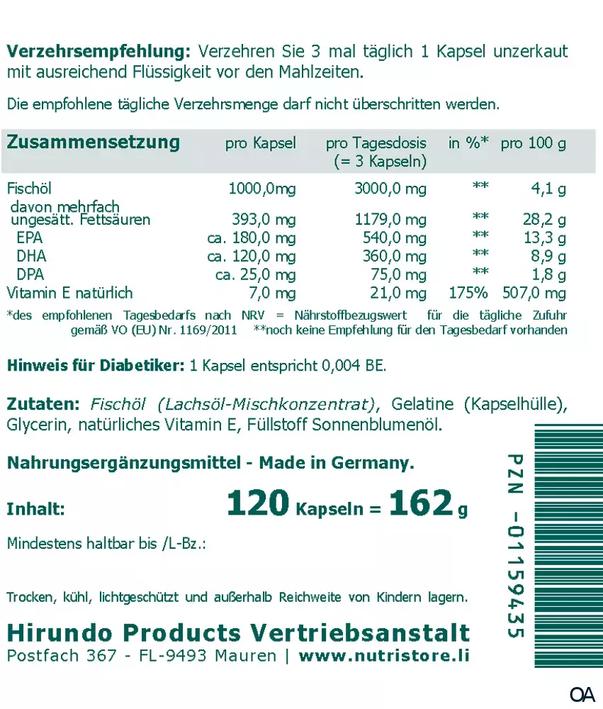 The Nutri Store Omega-3 Fischöl 1000 mg Kapseln