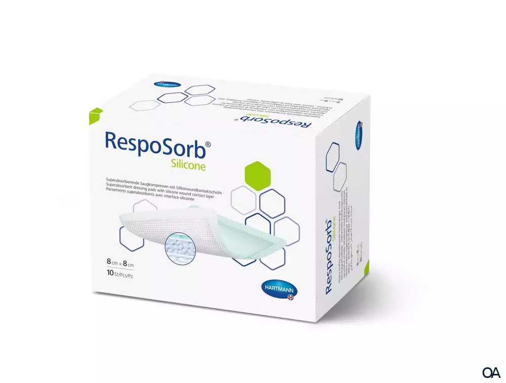 RespoSorb® Silicone superabsorbierende Saugkompresse mit Silikonwundkontaktschicht steril, 8 x 8 cm