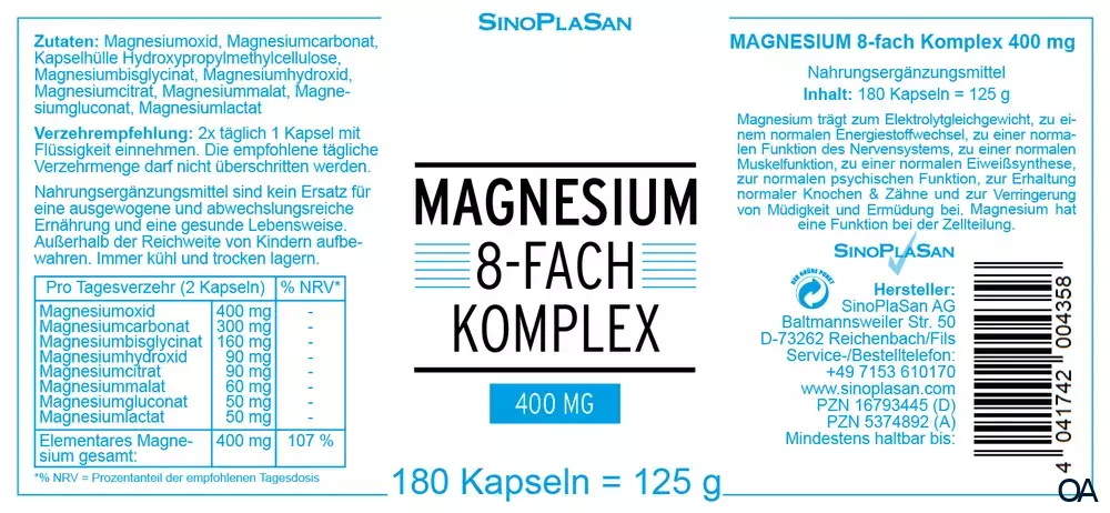 SinoPlaSan Magnesium 8-fach Komplex 400 mg Kapseln