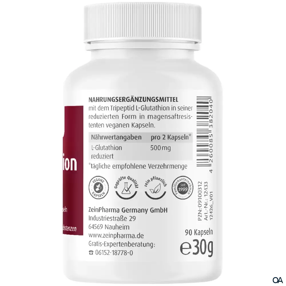 ZeinPharma Reduziertes L-Glutathion 250 mg Kapseln