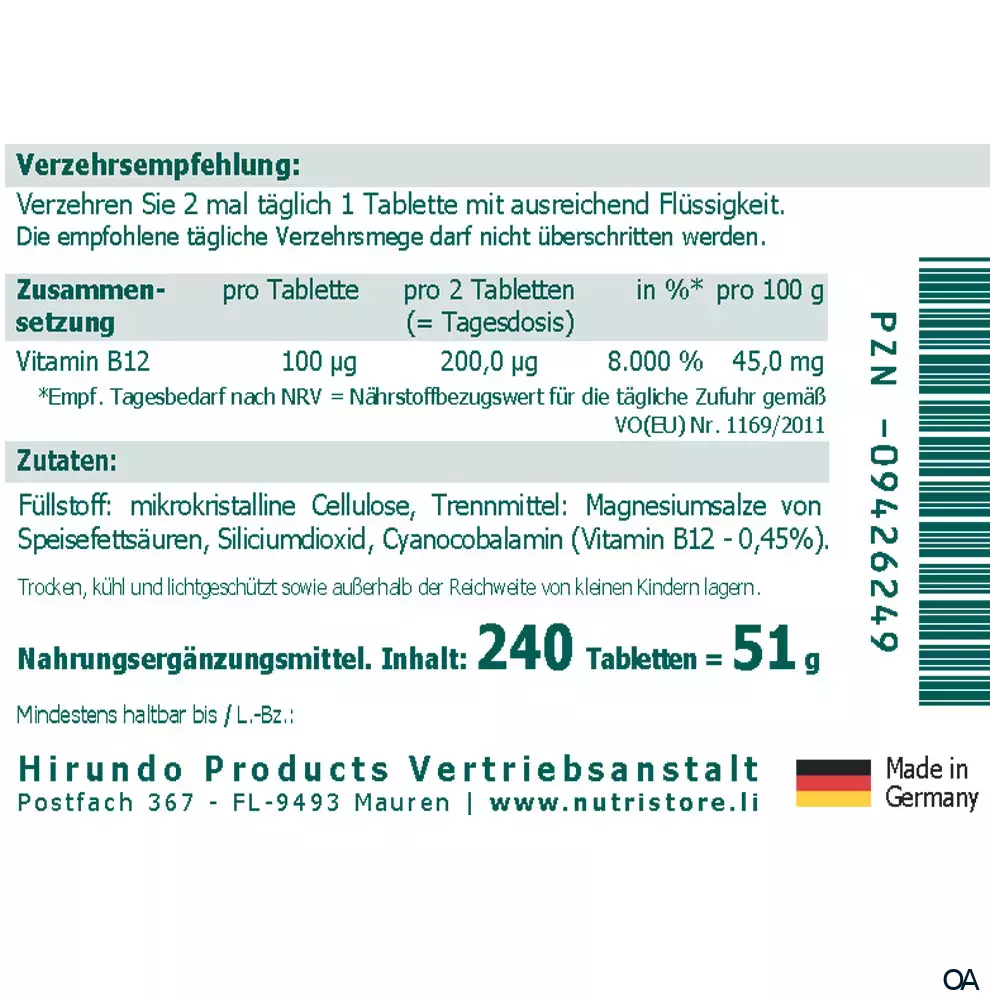 The Nutri Store Vitamin B12 100 µg vegane Tabletten