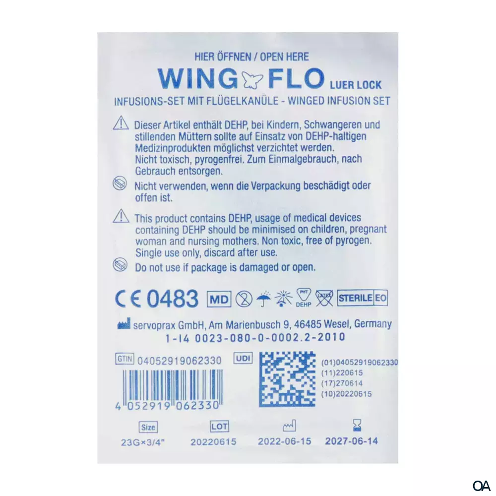 Wing-Flo Flügelkanülen 23 G, 19 x 0,6 mm, blau