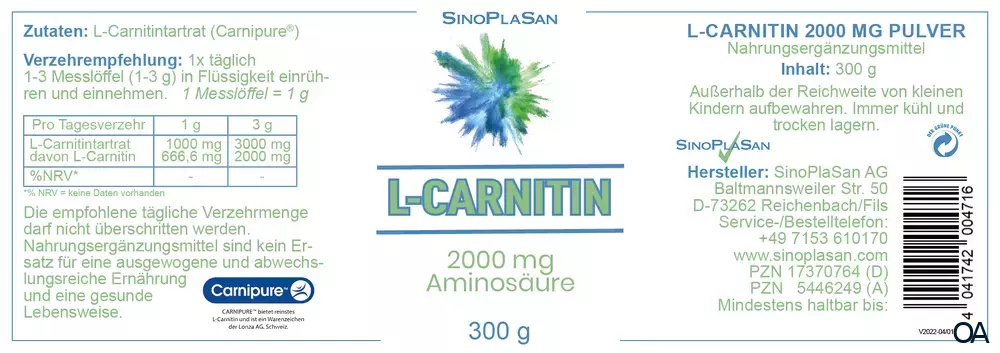 SinoPlaSan L-Carnitin 2000 mg Pulver