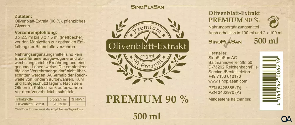 SinoPlaSan Olivenblattextrakt PREMIUM 90% flüssig