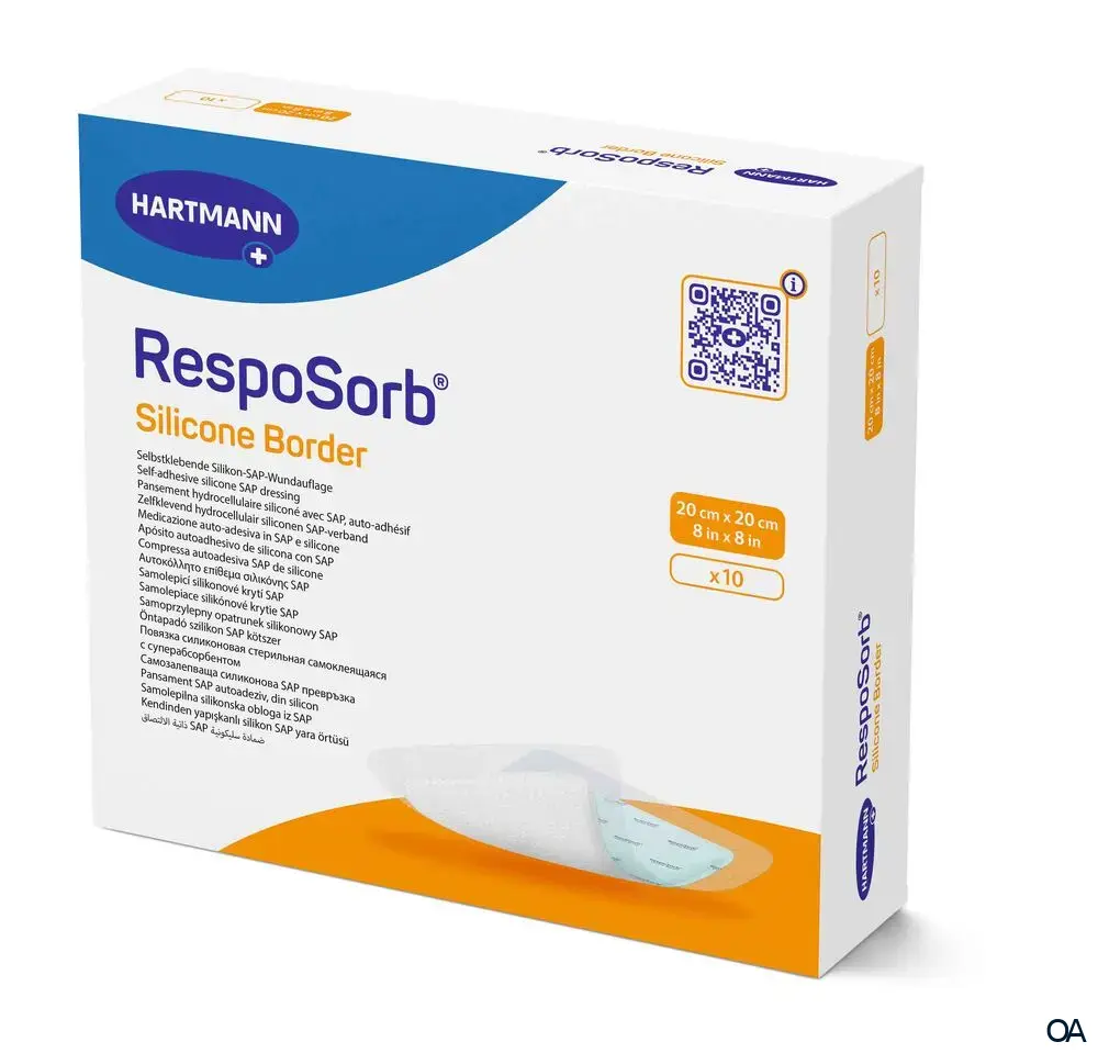 RespoSorb® Silicone Border selbsthaftende superabsorbierende Saugkompresse mit Silikonwundkontaktschicht steril, 20 x 20 cm