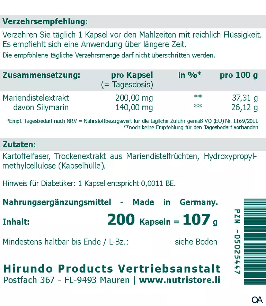 The Nutri Store Mariendistel Milk Thistle vegane Kapseln