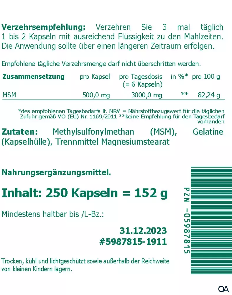The Nutri Store MSM 500 mg Kapseln