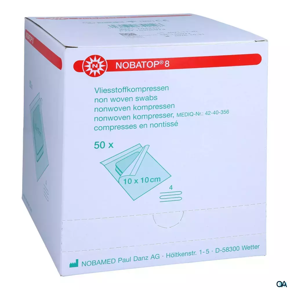 NOBATOP®-steril 8 Vlieskompressen 4-fach, 10 x 10 cm, 50 x 2 Stück