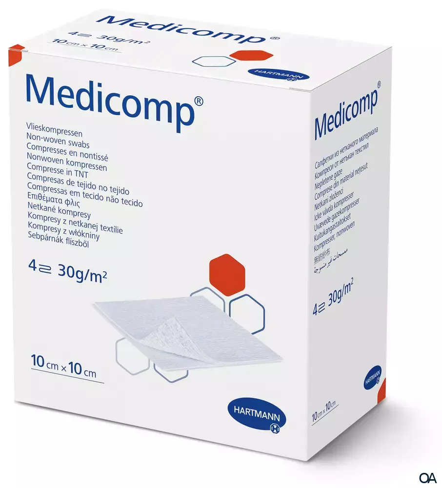 Medicomp® Vlieskompressen steril, 4-fach, 10 x 10 cm, 100 x 2 Stück